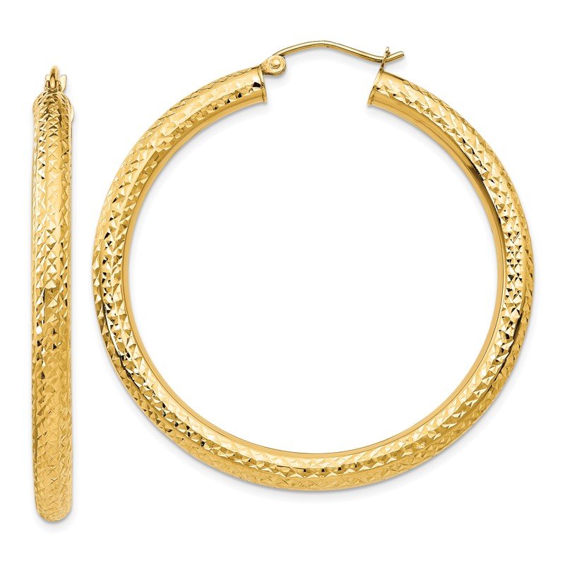 14k 4x45mm Diamond-cut Round Tube Hoop Earrings