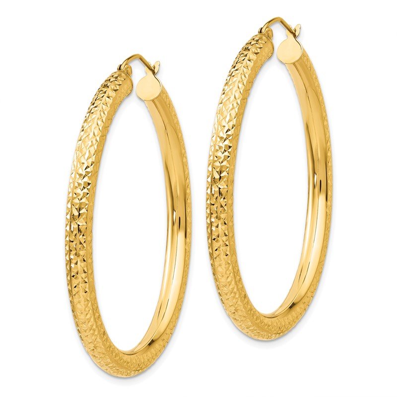 14k 4x45mm Diamond-cut Round Tube Hoop Earrings