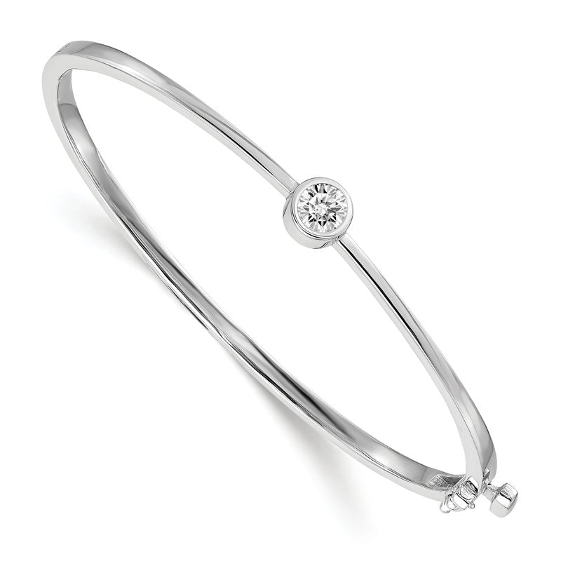 14k White Gold Complete 1/2 carat AA Diamond Hinged Oval Bangle Bracelet