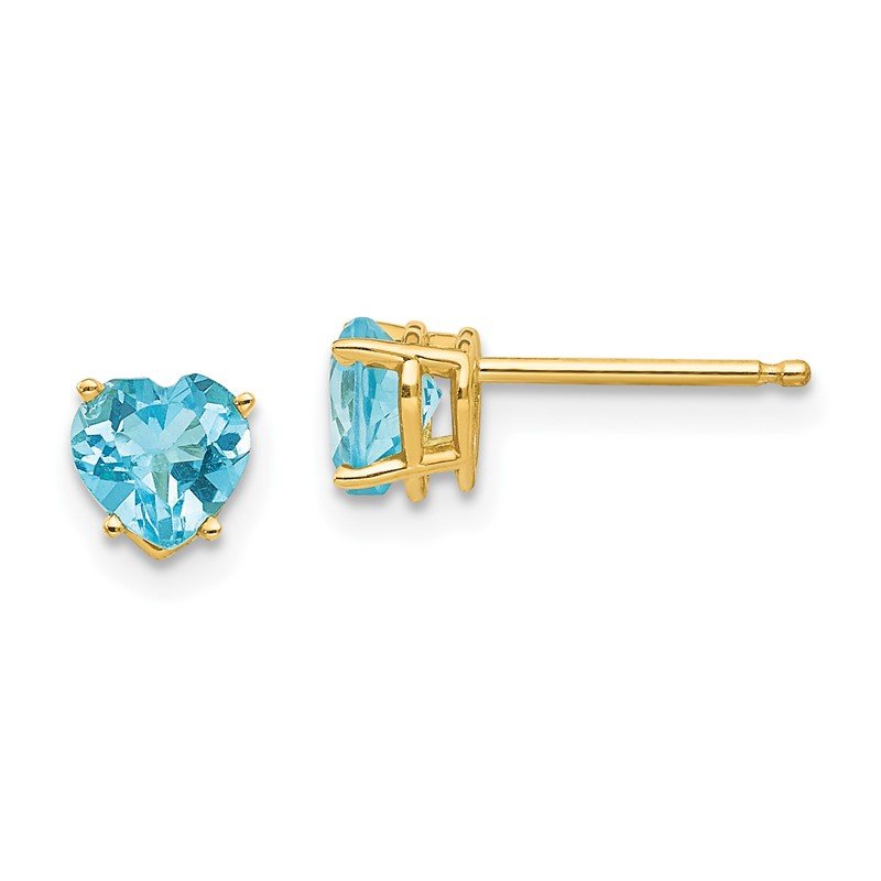 14k 5mm Heart Blue Topaz Post Earrings