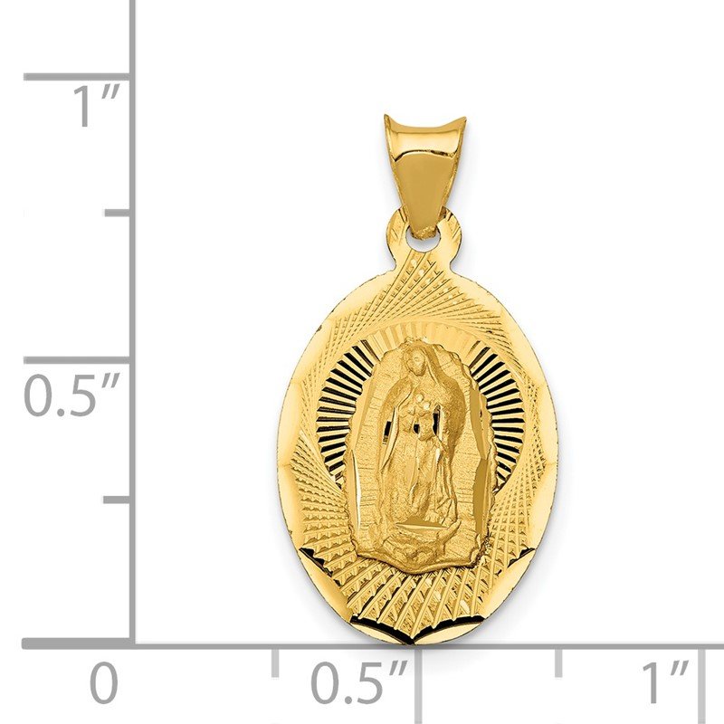 14K Polished Diamond-cut Semi-solid Our Lady Of Guadalupe Oval Pendant