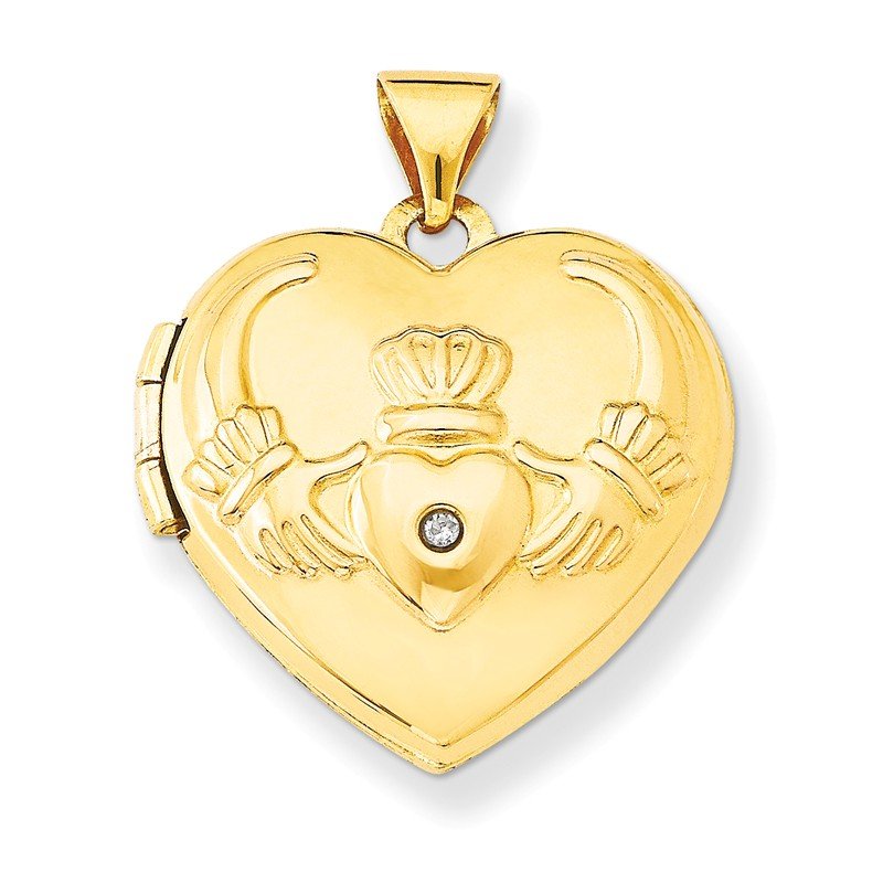 14k Diamond Claddagh with Poem on Reverse 18mm Heart Locket