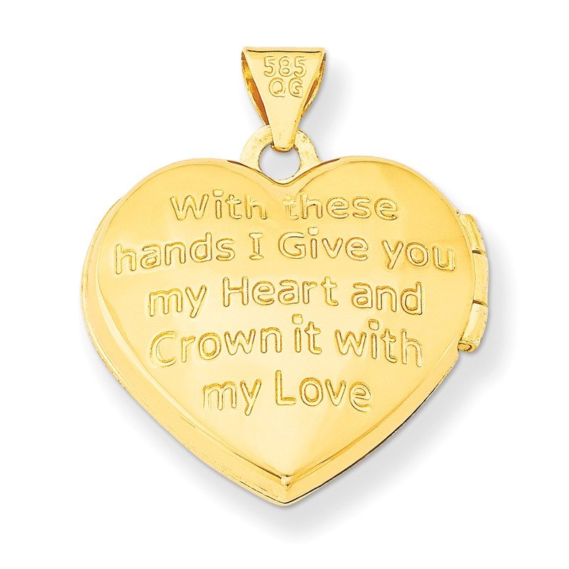 14k Diamond Claddagh with Poem on Reverse 18mm Heart Locket