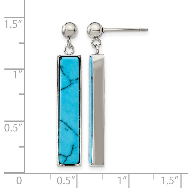 Stainless Steel Polished with Reconstructed Howlite Post Dangle Earrings