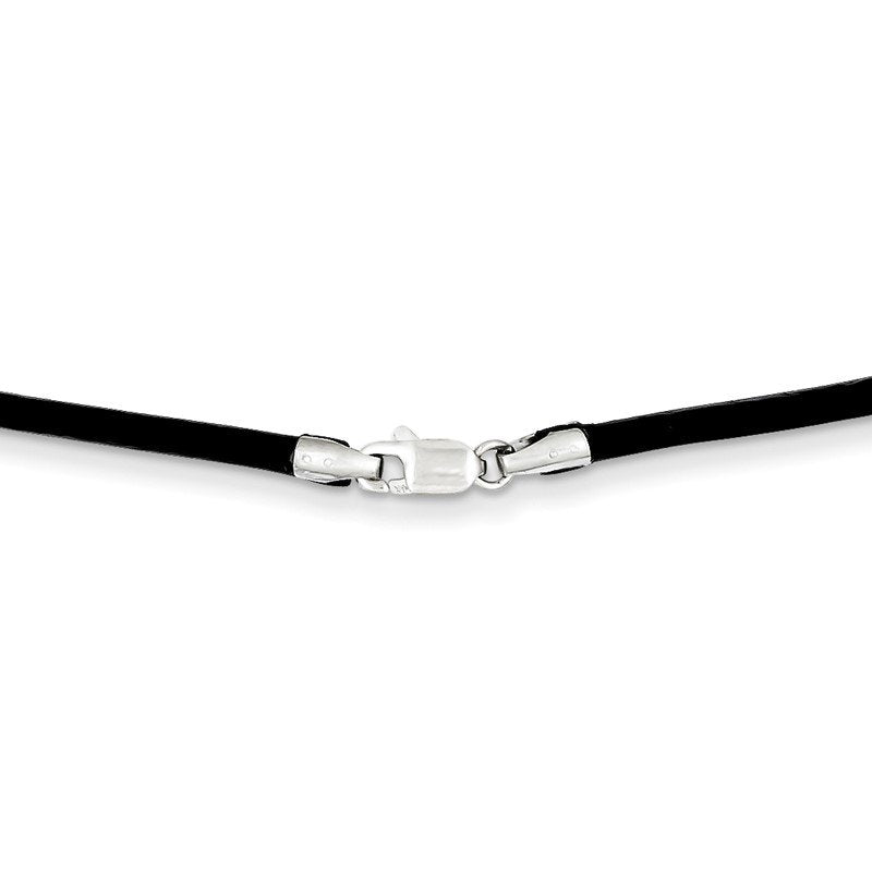 14k White Gold Clasp 2mm 16 inch Black Leather Cord Necklace