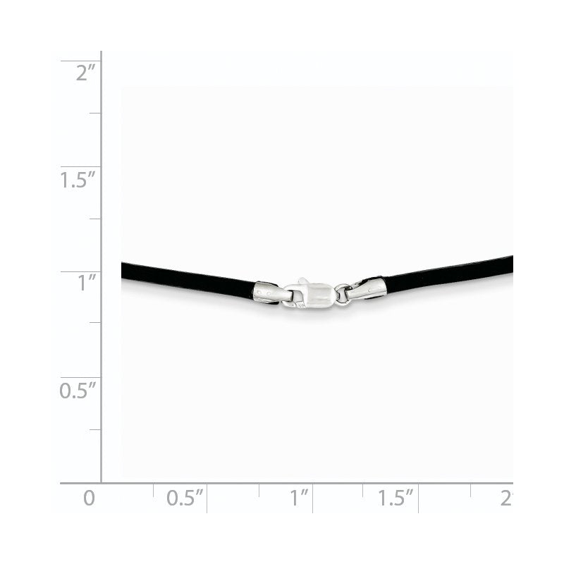 14k White Gold Clasp 2mm 16 inch Black Leather Cord Necklace