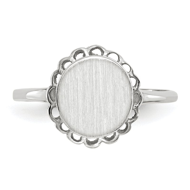 14k White Gold 8.5x9.0mm Open Back Signet Ring