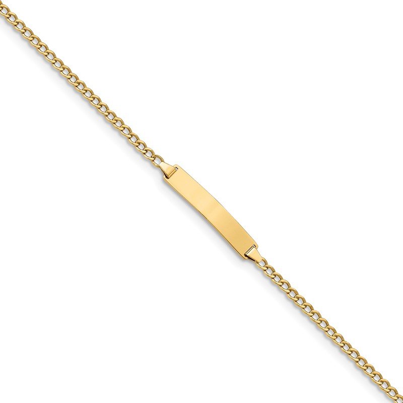 14k Polished Semi-Solid Chain/Solid Plate Cuban Link 20x4.5mm Plate 5.5 inch Baby/Child ID Bracelet