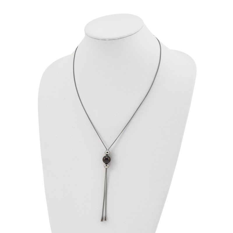 Stainless Steel Polished Black IP-plated Bead Tassel Adjustable to 26 inch Snake Chain Necklace