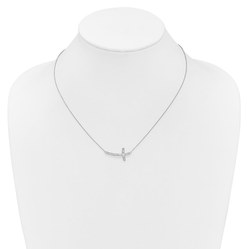 14k White Gold 1/10 carat Diamond Sideways Cross 18 inch Necklace