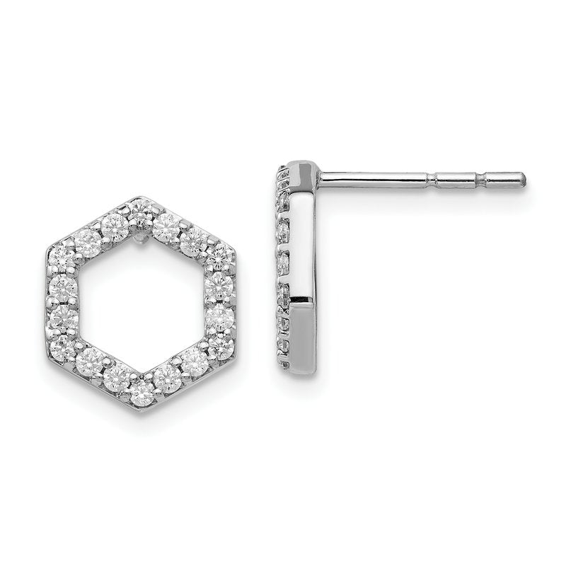 14K White Gold 1/5 carat Lab Grown Diamond VS+ F+ Complete Hexagon Post Earrings