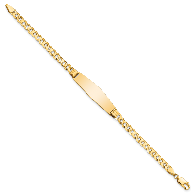 14k Polished Solid Chain/Solid Plate Curb Link Soft Diamond Shape 33x10mm Plate 7 inch ID Bracelet
