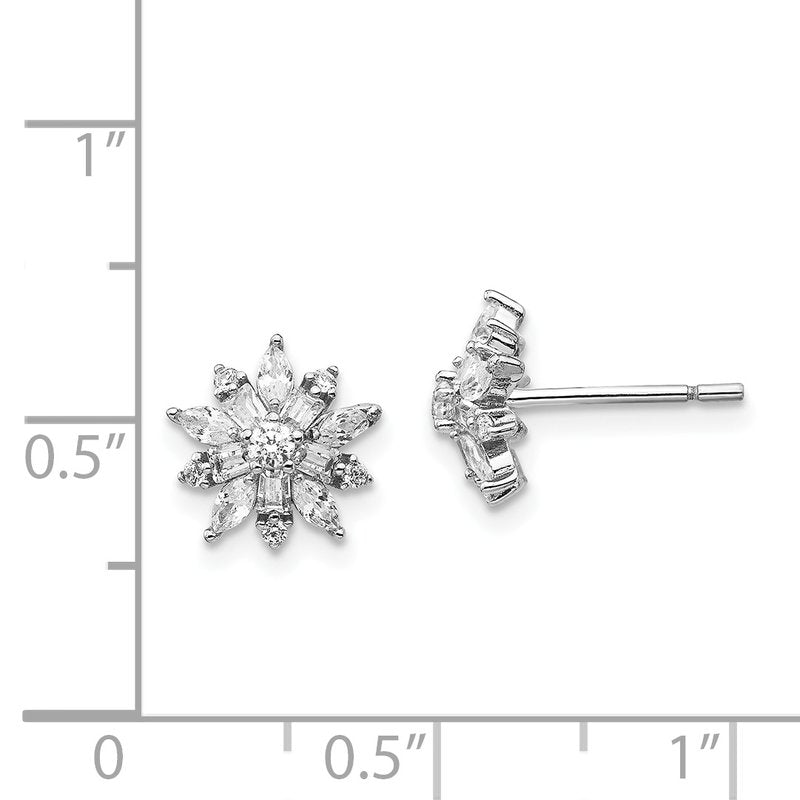 Sterling Silver Rhodium-plated Brilliant-cut Marquise-cut and Baguette-cut CZ Post Earrings