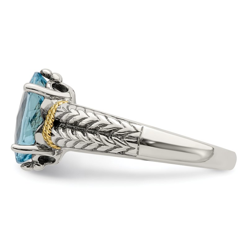 Sterling Silver with 14K Accent Antiqued Oval Blue Topaz Ring