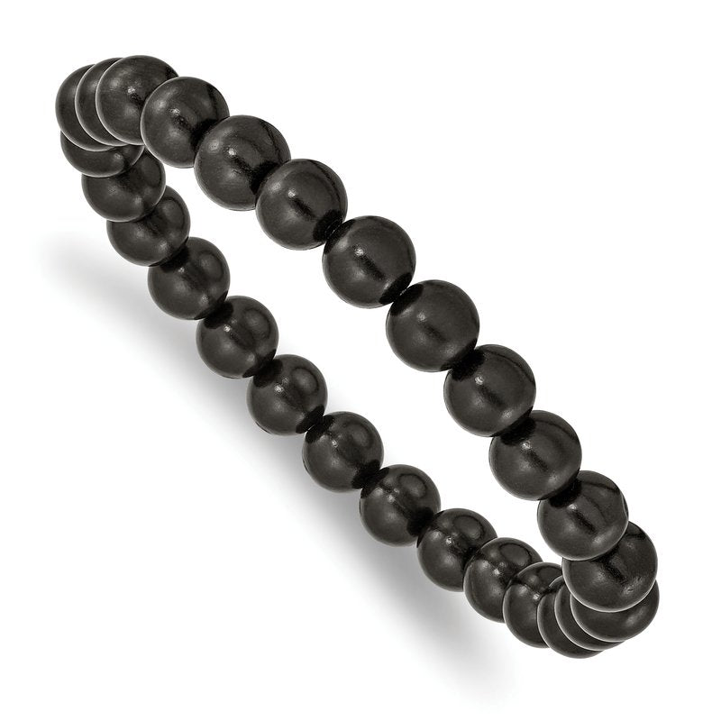 8mm Black Wood Beaded Stretch Bracelet