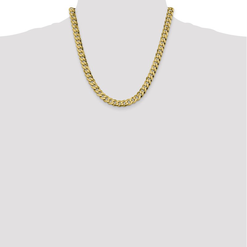 14K 26 inch 8.5mm Flat Beveled Curb with Lobster Clasp Chain