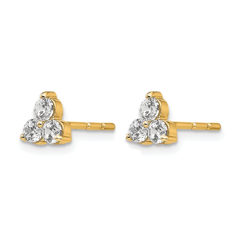 14K White Gold 1/2 carat Lab Grown Diamond VS+ F+ Complete Three Stone Post Stud Earrings