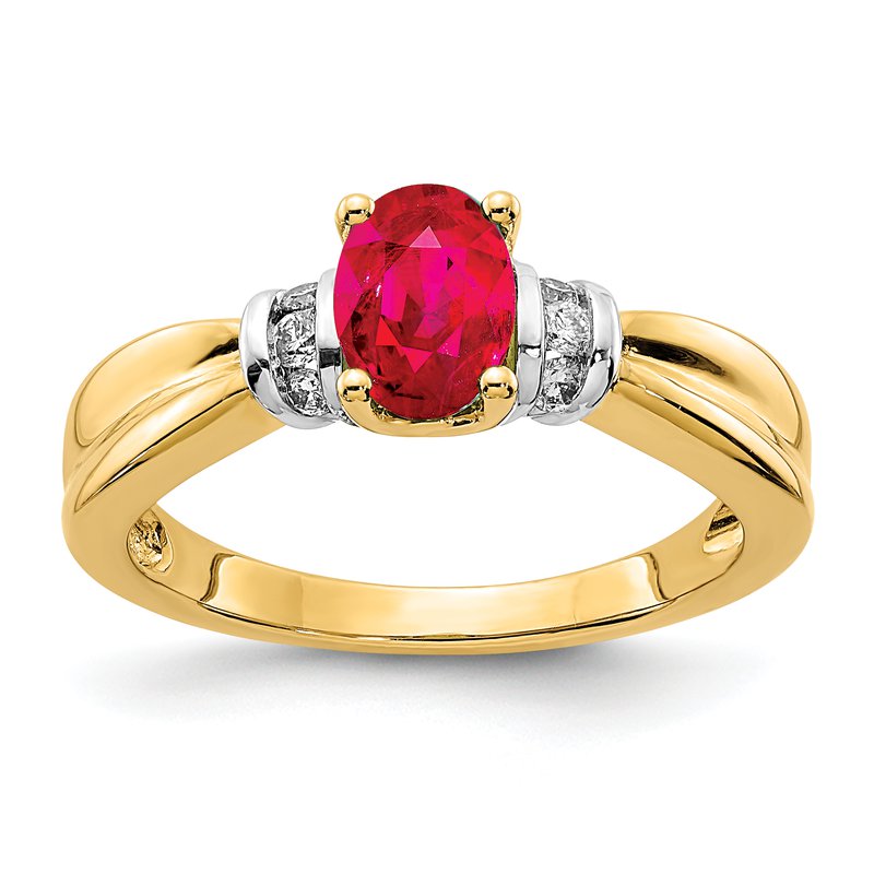 14k with Rhodium Diamond and Oval Emerald Ring