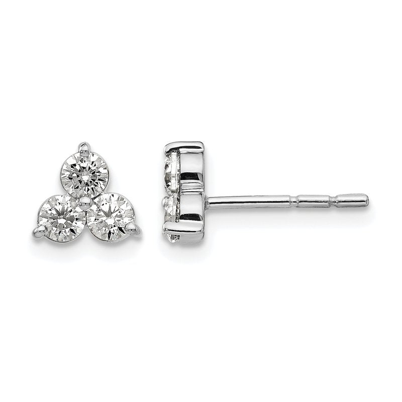 14K White Gold 1/2 carat Lab Grown Diamond VS+ F+ Complete Three Stone Post Stud Earrings