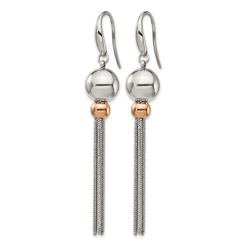 Stainless Steel Polished Rose IP-plated Shepherd Hook Dangle Earrings