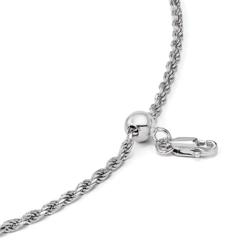 Sterling Silver RH-plated Adjustable 2mm D/C Rope Chain