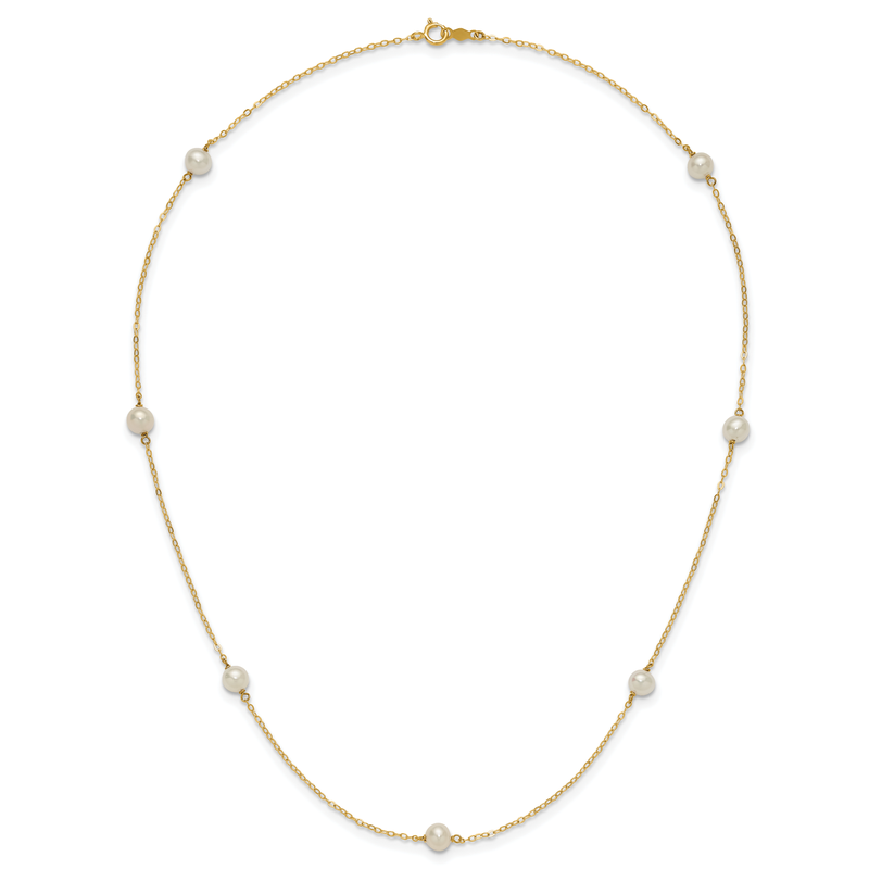14k 5-6mm White Near-Round Freshwater Cultured Pearl 7-Station 16 inch Necklace