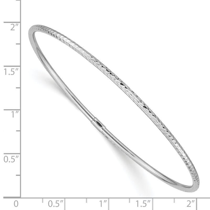 14k White Gold Polished Diamond-cut Tube 2.00mm Slip-on Round Bangle Bracelet