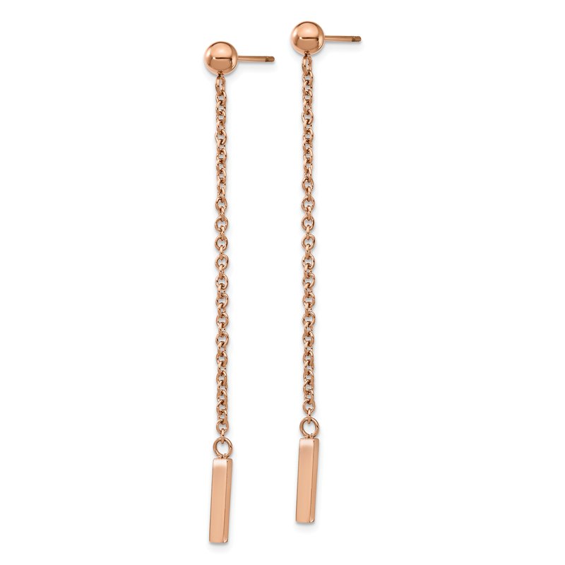 Stainless Steel Polished Rose IP-plated Bar Post Dangle Earrings