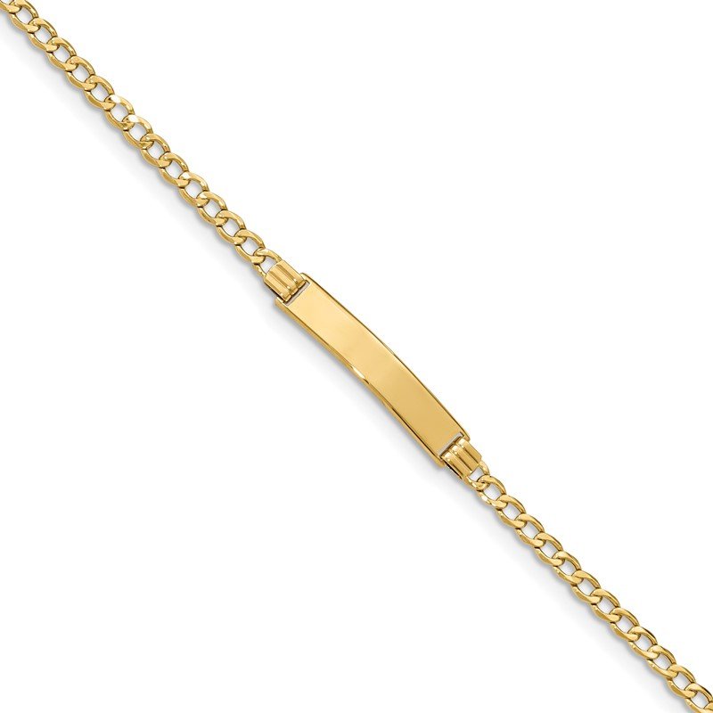 14k Polished Semi-Solid Chain/Solid Plate Cuban Link 25.5x5mm Plate 7 inch ID Bracelet