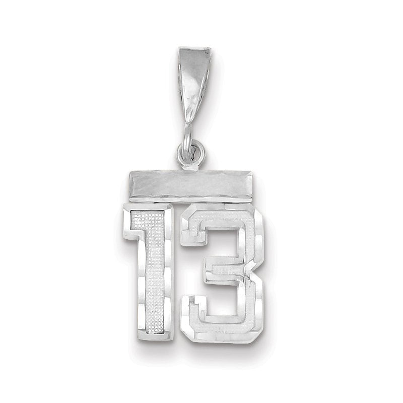 14kw Small Brushed Diamond-cut Number 13 Charm