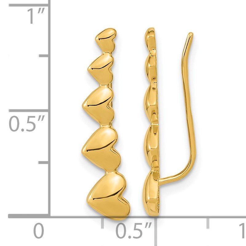 14k Gold Heart Polished Ear Climber Earrings