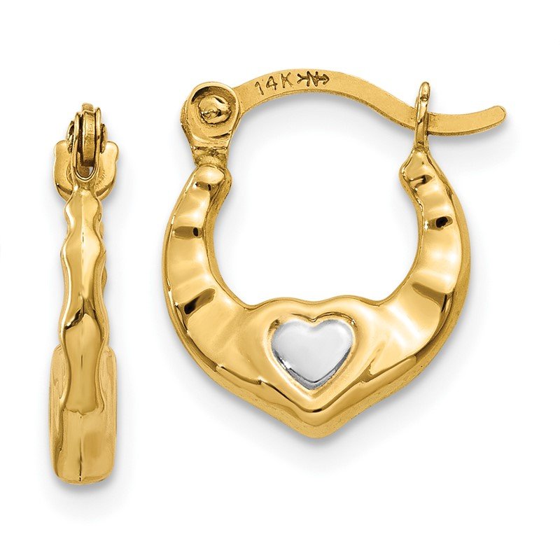 14K &amp; Rhodium Heart Hollow Hoop Earrings