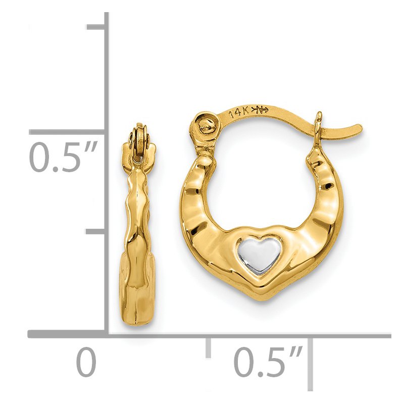 14K &amp; Rhodium Heart Hollow Hoop Earrings