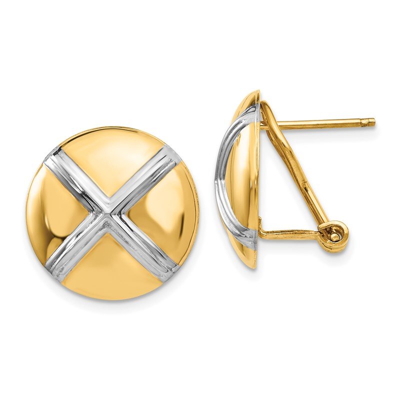 14k Polished &amp; Rhodium X Omega Back Post Earrings