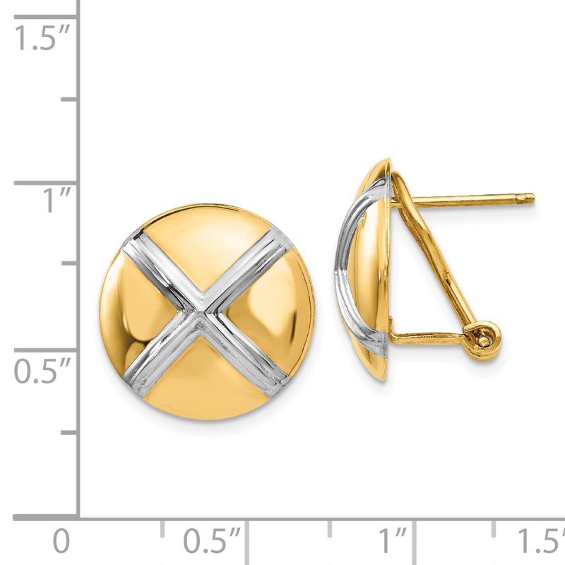 14k Polished &amp; Rhodium X Omega Back Post Earrings