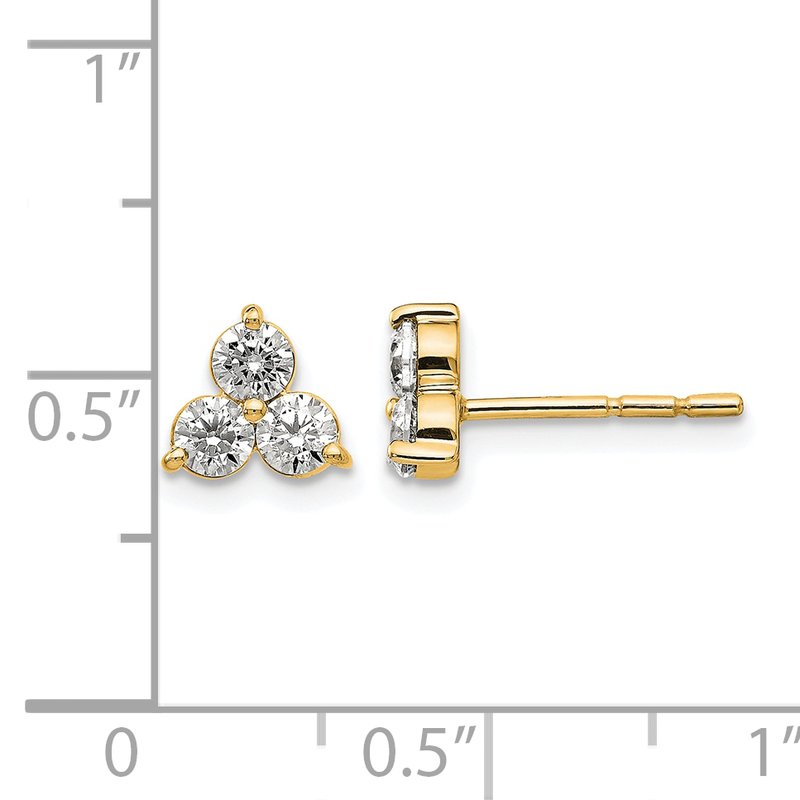 14K White Gold 1/2 carat Lab Grown Diamond VS+ F+ Complete Three Stone Post Stud Earrings