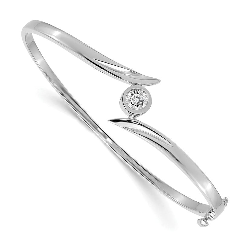 14k White Gold Complete 1/2 carat AA Diamond Hinged Oval Bangle Bracelet