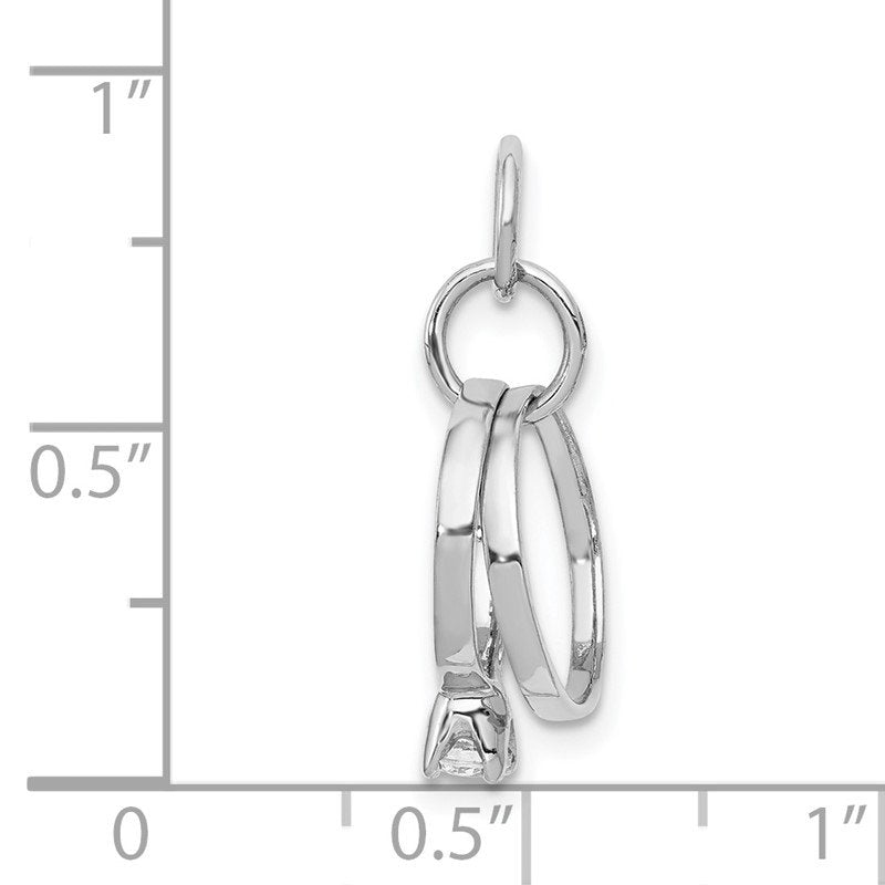 14k White Gold Polished 3-D CZ Wedding Rings Charm