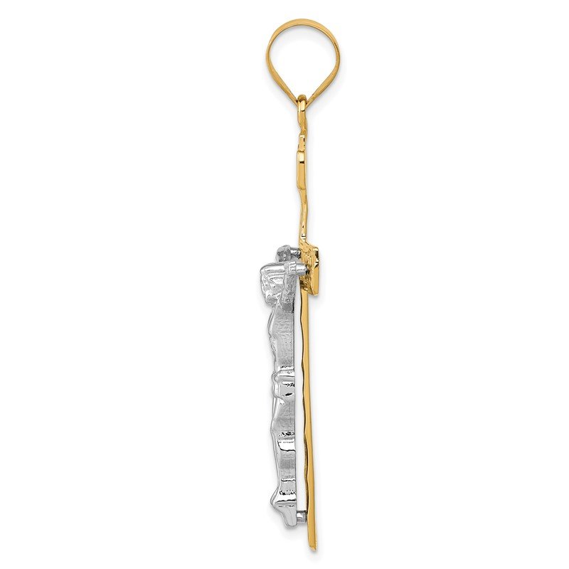 14K Two-tone Diamond-cut Lattice Cross with Crucifix Pendant