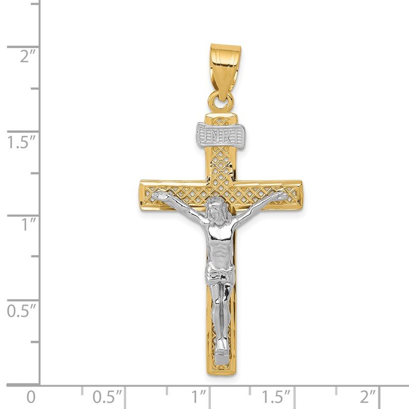 14K Two-tone Diamond-cut Lattice Cross with Crucifix Pendant