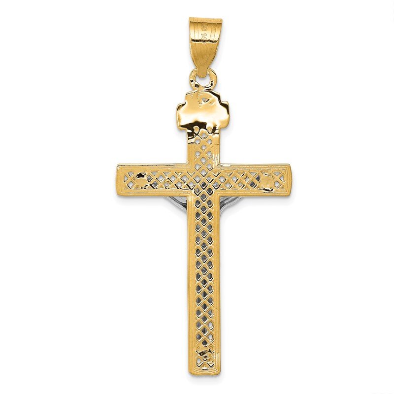 14K Two-tone Diamond-cut Lattice Cross with Crucifix Pendant