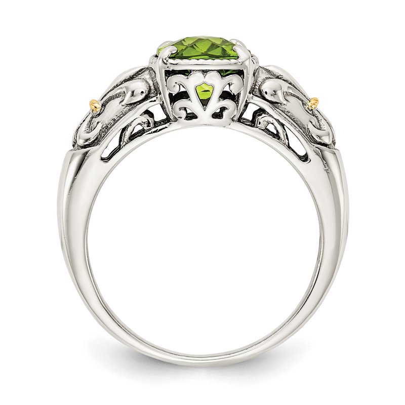 Sterling Silver with 14K Accent Antiqued Cushion Peridot Ring