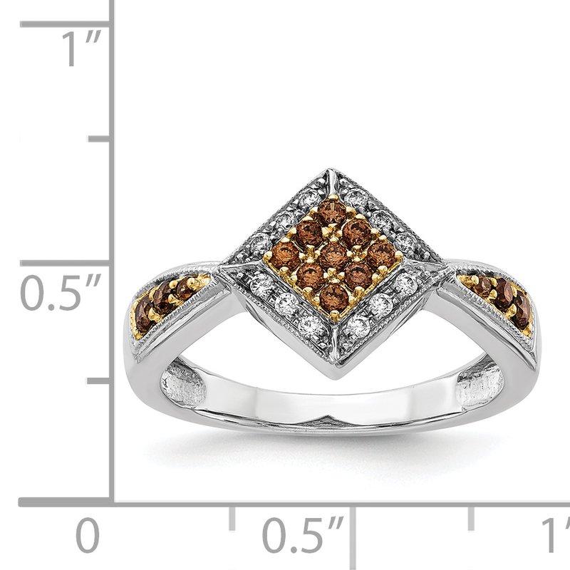 14k White w/Yellow Rhodium White and Champagne Diamond Ring