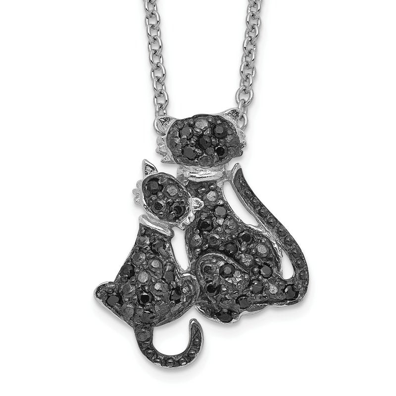 Sterling Silver Rhodium-plated with Black Rhodium Accent Brilliant-cut Black CZ Cats 18 Inch Necklace