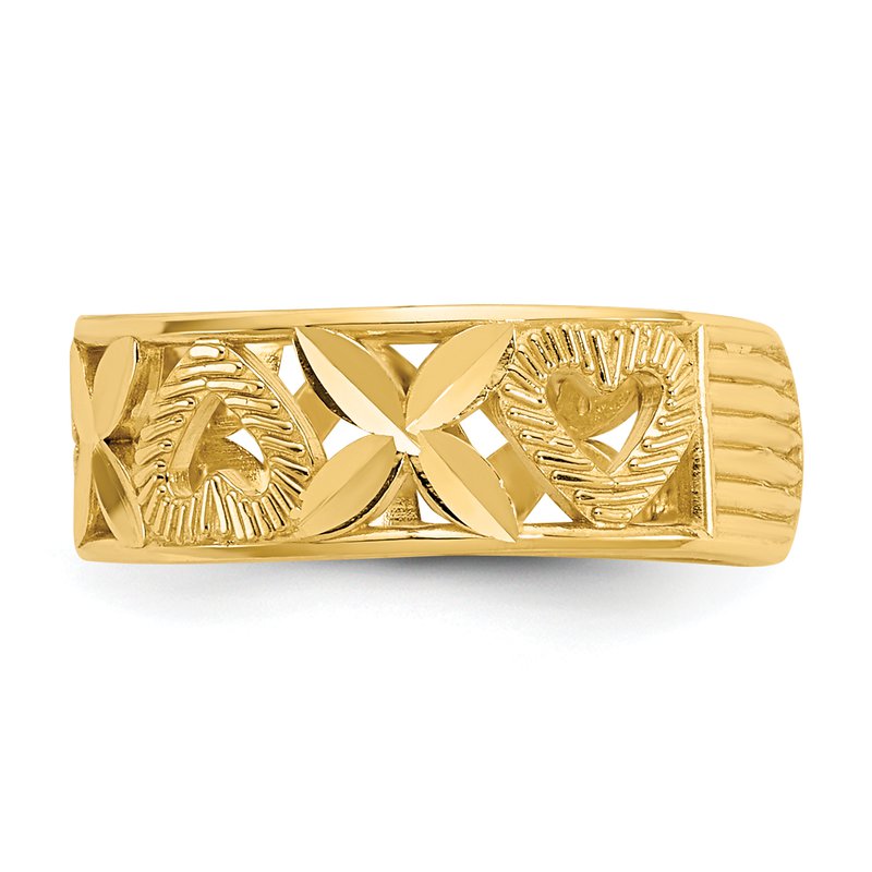 14k Diamond-cut  X &amp; Heart Toe Ring