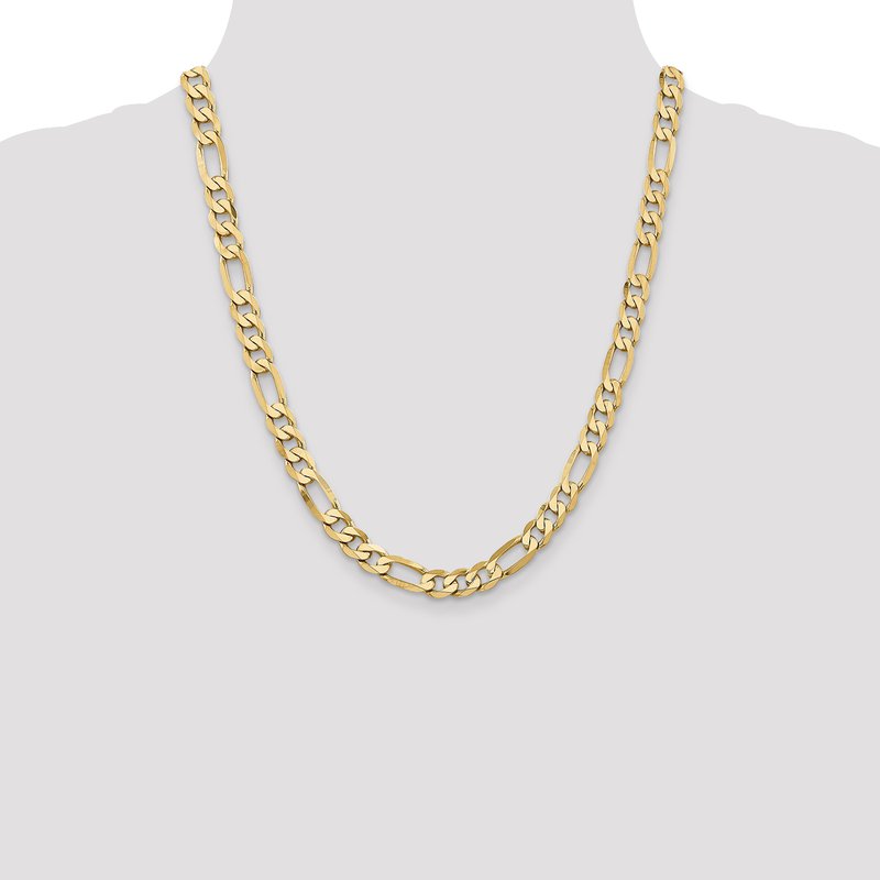 14K 26 inch 7.5mm Flat Figaro with Lobster Clasp Chain