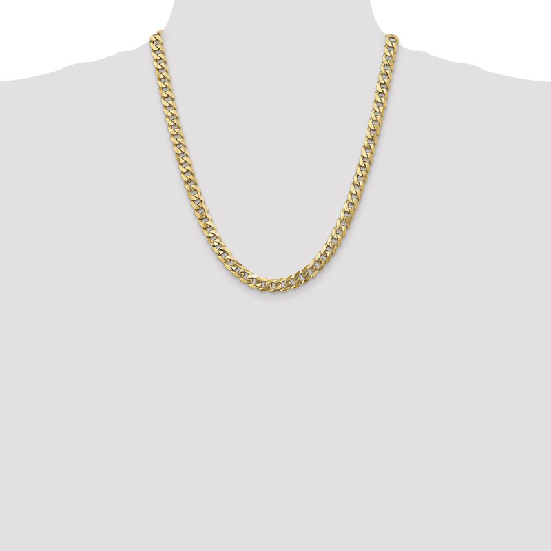 14K 26 inch 8mm Flat Beveled Curb with Lobster Clasp Chain