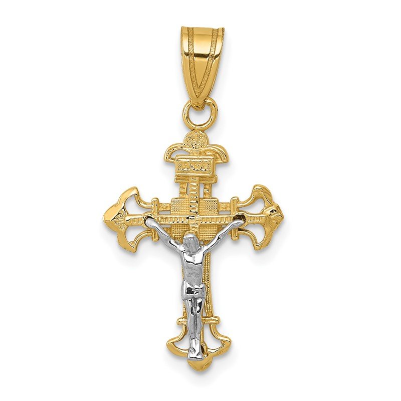14K Two-tone INRI Fleur de Lis Crucifix Charm