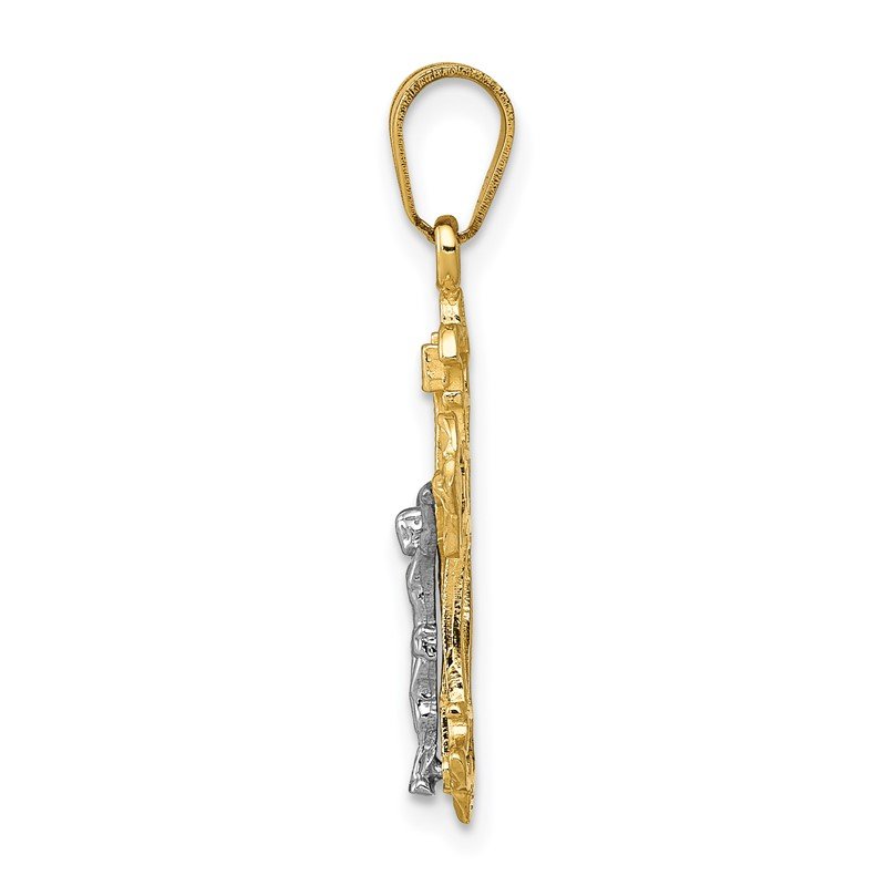 14K Two-tone INRI Fleur de Lis Crucifix Charm