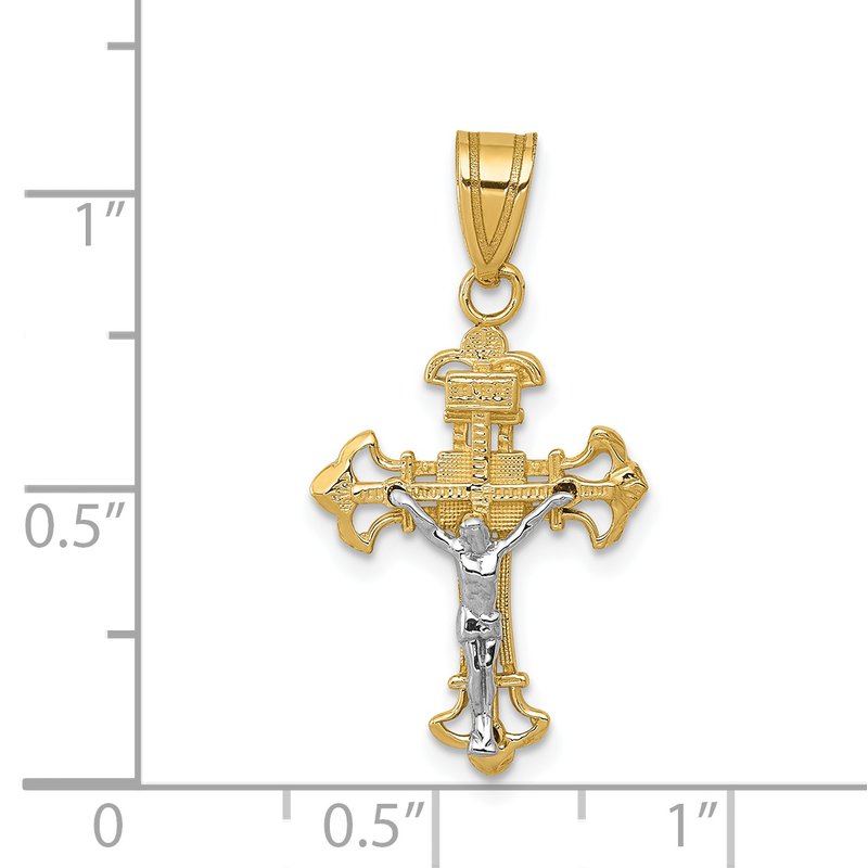 14K Two-tone INRI Fleur de Lis Crucifix Charm